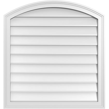 Ekena Millwork Arch Top Surface Mount PVC Gable Vent: Functional, w/ 2"W x 1-1/2"P Brickmould Frame, 30"W x 32"H GVPAR30X3202SF